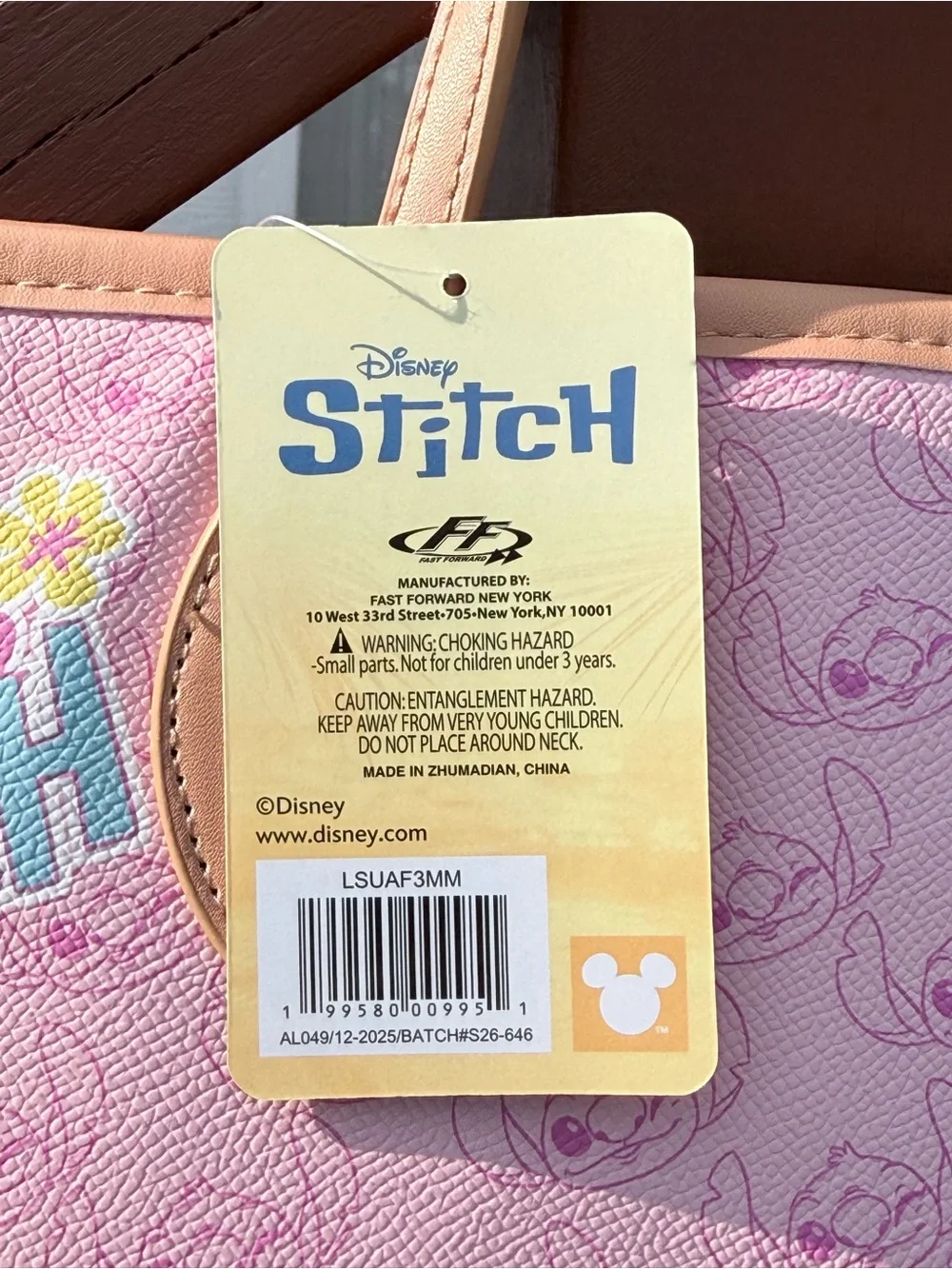 Disney Pink Stitch Tote with Tan Trim - NWT